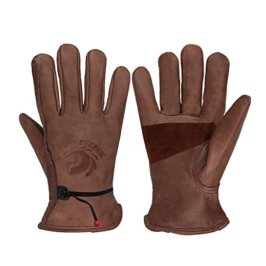 OLSON DEEPAK Guantes de trabajo de cuero marrón retro para corte/motocicleta/granja, guantes de trabajo de vaca con efecto desteñido para hombres (marrón-01, L)