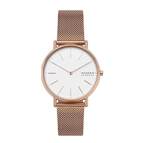 Skagen RIIS Uhr für Damen, Quarzwerk mit Edelstahl- oder Lederarmband, Roségoldton und Weiß, 36MM
