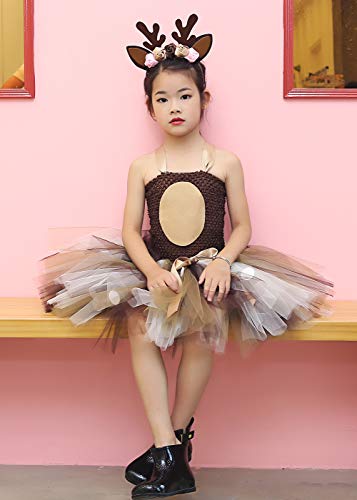 Tutu Dreams Girls Kids Deer Reindeer Costume Christmas Party Holiday Carnival Party Dress Up Clothes Gifts Accessories (Deer, 7-8 Years) #TOP2
