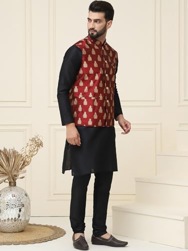 Image of SOJANYA (Since 1958 Men's Silk Blend Kurta Pyjama With Nehrujacket Set