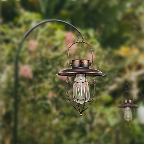 pearlstar Hanging Solar Lantern Outdoor Vintage Garden Solar Light Retro Solar Lamp for Garden Yard Patio Pathway Tree Decoration, Solar Powered Waterproof Landscape Lighting (Copper)