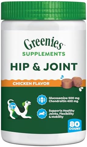 Greenies Supplements Hip and Joint Supplements for Dogs, Chicken Flavor, 16.2 oz. 80-Count