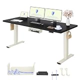 FLEXISPOT E1 Pro Electric Standing Desk with Dual Motors, ONE PIECE 180x80cm, Sit Stand Table Height Adjustable Desk with Memory Smart Pannel for Home Office,Mousse White+Black