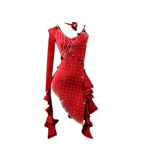 red cha cha dress Women\'rs red colored rhinestones latin dance dress salsa rumba chacha  dance dress