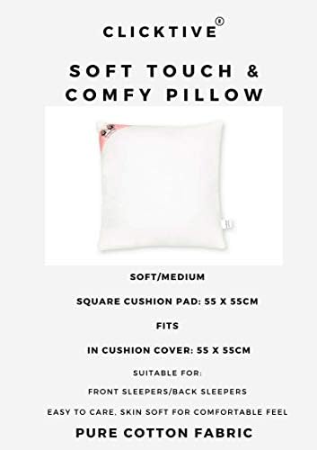 CLICKTIVE Premium Handmade Cushion Pads, Made with 100% Pure Cotton Fabric and 3D Slick Hollowfibre Filling | 2 Square Cushion Inserts Per Pack Included (50 x 50cm)