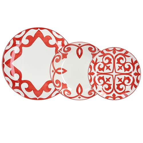 Tognana Agatha, servicio de platos de 18 piezas para 6 personas, porcelana, rojo.
