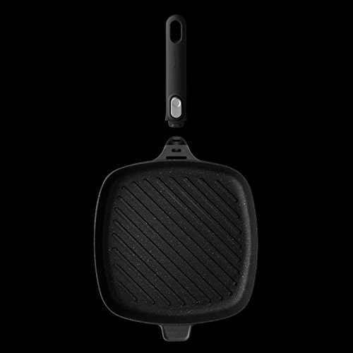 Berghoff Gem Non-Stick Cast Aluminum Grill Pan 11" 3.4 Qt. Square Stay-Cool, Detachable Handle Ferno-Green, Pfoa Free Coating Induction Cooktop Fast Heating Oven Safe #TOP2