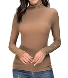 Womens Mock Turtleneck Long Sleeve Stretch Fitted Underscrubs Layer Tee Tops (M, Coffee)