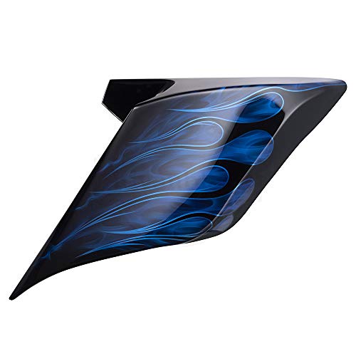 Moto Onfire Blue Inferno Series Airbrushed Vivid Black 4.5" Stretched Saddlebags Extended Side Covers Fit For 2014+, Harley Touring, Street Glide, Road Glide #TOP5