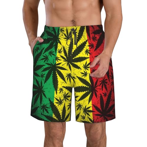 Leaf Rasta Colors Dripping Paint Mens Swim Trunks Quick Dry Swim Shorts with Pockets Summer Beach Shorts