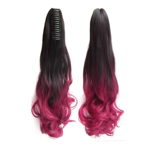 YOEMAYUNER 21" Ponytail Extension Claw Curly Wavy Clip in Hairpiece Wavy Ponytail Hair Extensions Long Pony Tails for Women (1PC Red B)