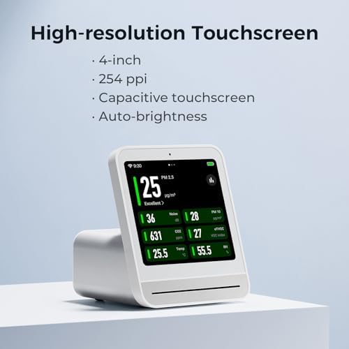 Qingping Air Quality Monitor 2 Indoor Air Quality Meter PM2.5/CO2/PM10/Noise/Temperature and Humidity Measurement of Air Pollutant Concentrations Alarm Clock Function Smart Air Quality Monitoring