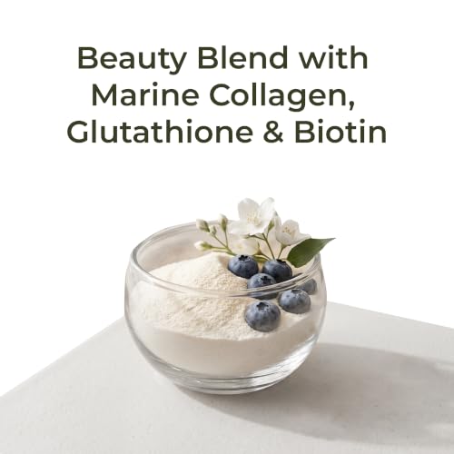 Image of NewYou Collagen Glow Marine Collagen Powder for Skin, Hair & Nail Support | With Glutathione, Biotin, Hyaluronic Acid & Vitamins B Complex, C & E | Supports Skin Hydration & Hair Health | Blueberry Flavour | 150g