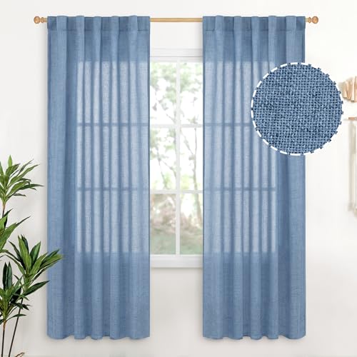 YoungsTex Light Blue Linen Curtains 72 Inches Long for Living Room Window, Semi Sheer Drapes Light Filtering with Back Tab Rod Pocket Privacy Lightweight for Bedroom, 2 Panels, 42 x 72 Inch