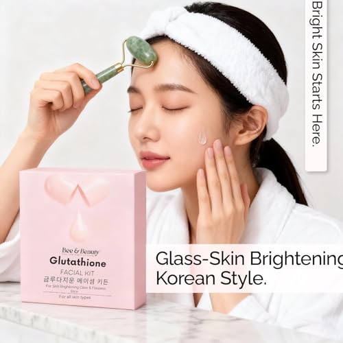 Image of Bee & Beauty Glutathione 7-Step Facial Kit for Skin Brightening Clear Glow & Tan Removal | Deep Hydration Pore Tightening Radiance Boost | Korean Inspired Professional Face Care | All Skin Types (Pack of 1)