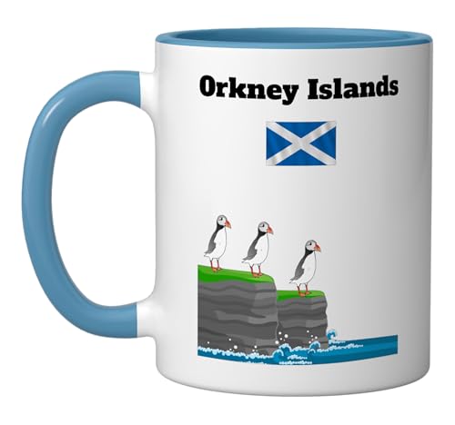 Taza cerámica Orkney Islands Puffin azul y blanco miniatura 1
