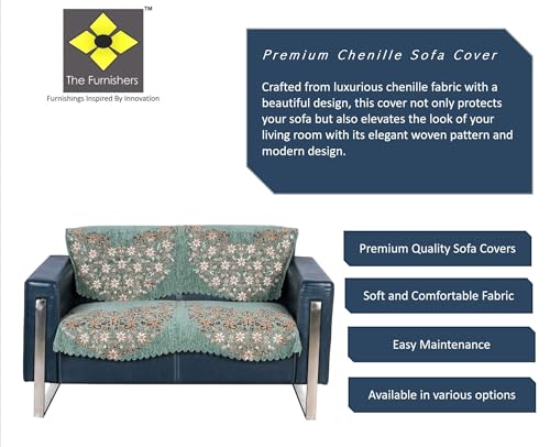 Image of Premium Chenille Woven Anti-Slip 2 Seater Sofa Cover | L-Shape Sofa Seat Protector for Living Room | Durable & Stylish Slipcover - Teal Phoolkari