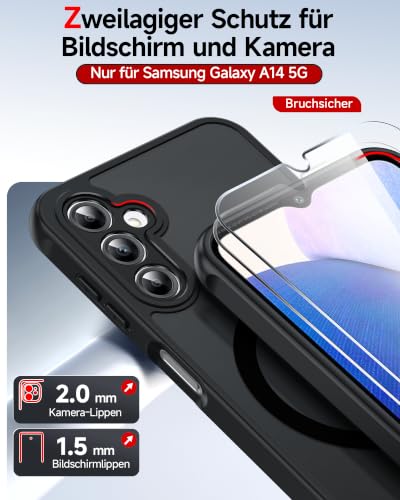 LeYi für Samsung Galaxy A14 5G Hülle für Magsafe mit 2X Panzerglas-Schwarz – Ansicht 4