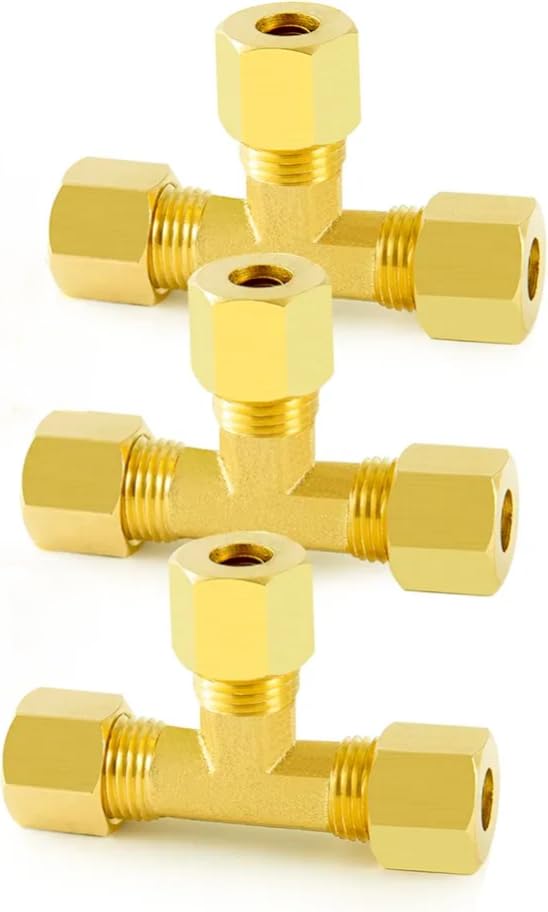 MAXAIR Brass 1/4" Compression Fittings Tee Type 3Ways Joint for 1/4" Copper, Brass, STEEL, PU, Nylon & M. S. Pipes PACK OF 3PCS