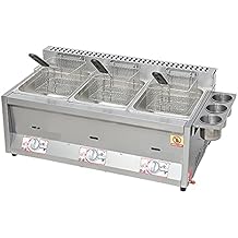 Gas Fryer Commercial Gas Fryer,Countertop Basket Stainless Steel Deep Fat Fryer Restaurant Home Fries Chip with Seasoning Trough Adjustable Firepower,Single Cylinder*3+Fried Blue*3