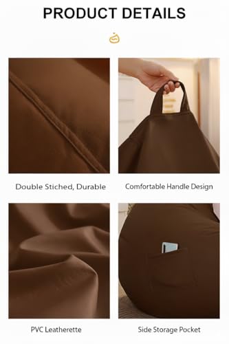 Image of Filled with Beans Faux Leather Bean Bag Chair | Premium Comfortable Durable Stylish Bean Bag for Adults & Kids | Perfect for Living Room, Bedroom, Gaming, Study & Home Decor (Brown, 4XL)