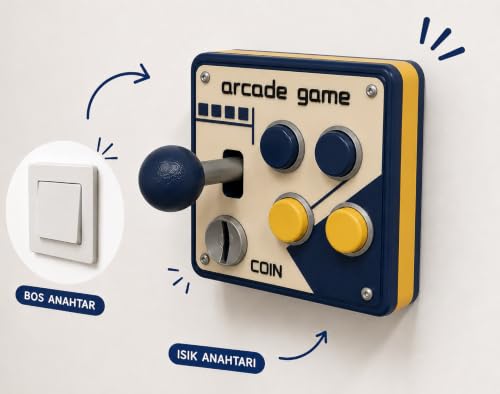 Arcade Atari Oyun Kumandası Sarı Lacivert Görünümlü Duvar Anahtar Çerçevesi, Anahtar Çerçevesi, Mini Joystick Dekoratif Anahtar Çerçevesi Süsü, Çocuk Odası, Gamer Odası, Işık Anahtar Kapağı