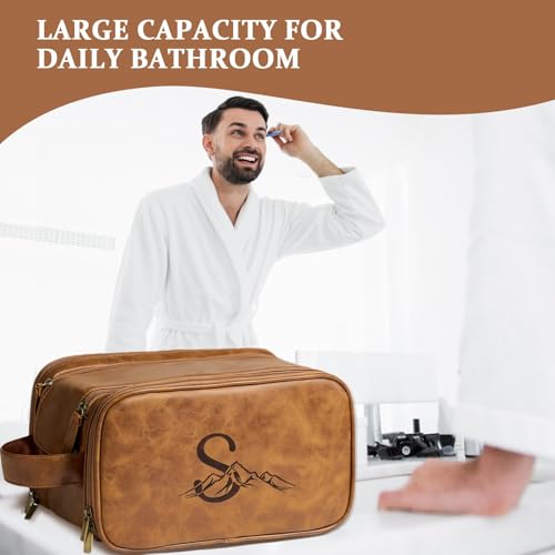 Janhavi Travel Essentials Toiletries Men, Personalized Initials & Mountain, Waterproof Make Up Bag, Men's Accessories Storage, Mens Travel Bag Toiletry, Birthday Gift Box for Men (Brown P) by Janhavi - Image 7