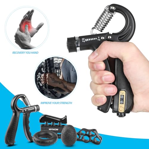NIYIKOW-Grip-Strength-Trainer-Kit-with-Counter-5-Pack-Adjustable-Hand-Grip-Strengthener-Counting-Grip-Strength-Finger-Trainer-Finger-Exerciser-Grip-Ring-Stress-Relief-Grip-Ball-with-Carry-Bag