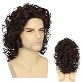 Miss U Hair Men Short Curly Brown Wig Mullet Men 80's Costumes Wig Halloween Cosplay
