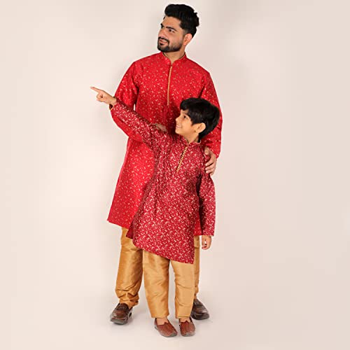 Image of Pro-Ethic Style Developer Men's & Boys Silk Floral Baap Beta Kurta Pajama Set | Father Son Matching Dresses | | (B-111)