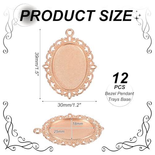 Bandejas colgantes de oro rosa de 25 mm con bisel ovalado de encaje para joyería DIY 2