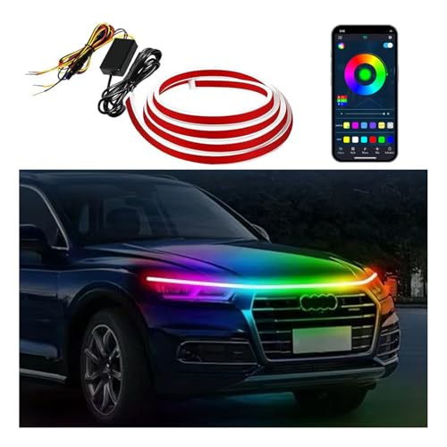 Car LED Hood Light Strip,Flexible Waterproof Exterior Daytime Running Lights,RGB Multicolor LED Hood light Strip,Dynamic Scanning Daytime Running lights,Suitable For Automotive 12V-24V