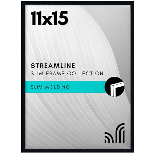 Americanflat 11x15 Picture Frame with Polished Plexiglass - Streamline Collection - Thin Border Picture Frame for Wall Display - Hanging Hardware Included - Black