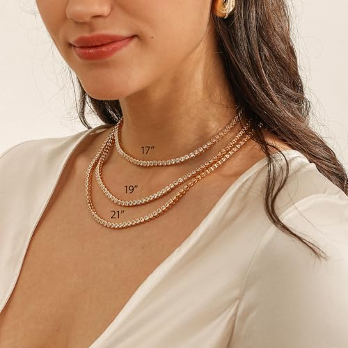 espere Round Bezel Tennis Necklace | 14K Yellow Gold Bezel Set Round CZ Chain Necklace 3 Carat | Classic Round-Cut Diamond Necklace CZ Tennis | Bridal Jewelry | Wedding Necklace | Bridal Necklace 5