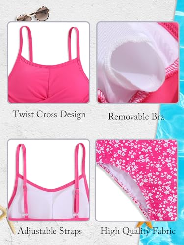 Image of Girls Swimsuits 2 Piece Bathing Suit Tropical Floral Swimwear 7-16 Years Beach Sport Halter Tankini