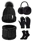 🔥JUEGO DE VALOR DE INVIERNO DE 5PCS-- Conjunto combinado de invierno que consta de 1 pieza de bufanda de bucle de invierno + 1 pieza de gorro de punto + 1 pieza de orejeras de felpa + 1 par de guantes + 1 par de calcetines gruesos.¡Son cálidos, suaves y no pican! para toda la ropa en invierno