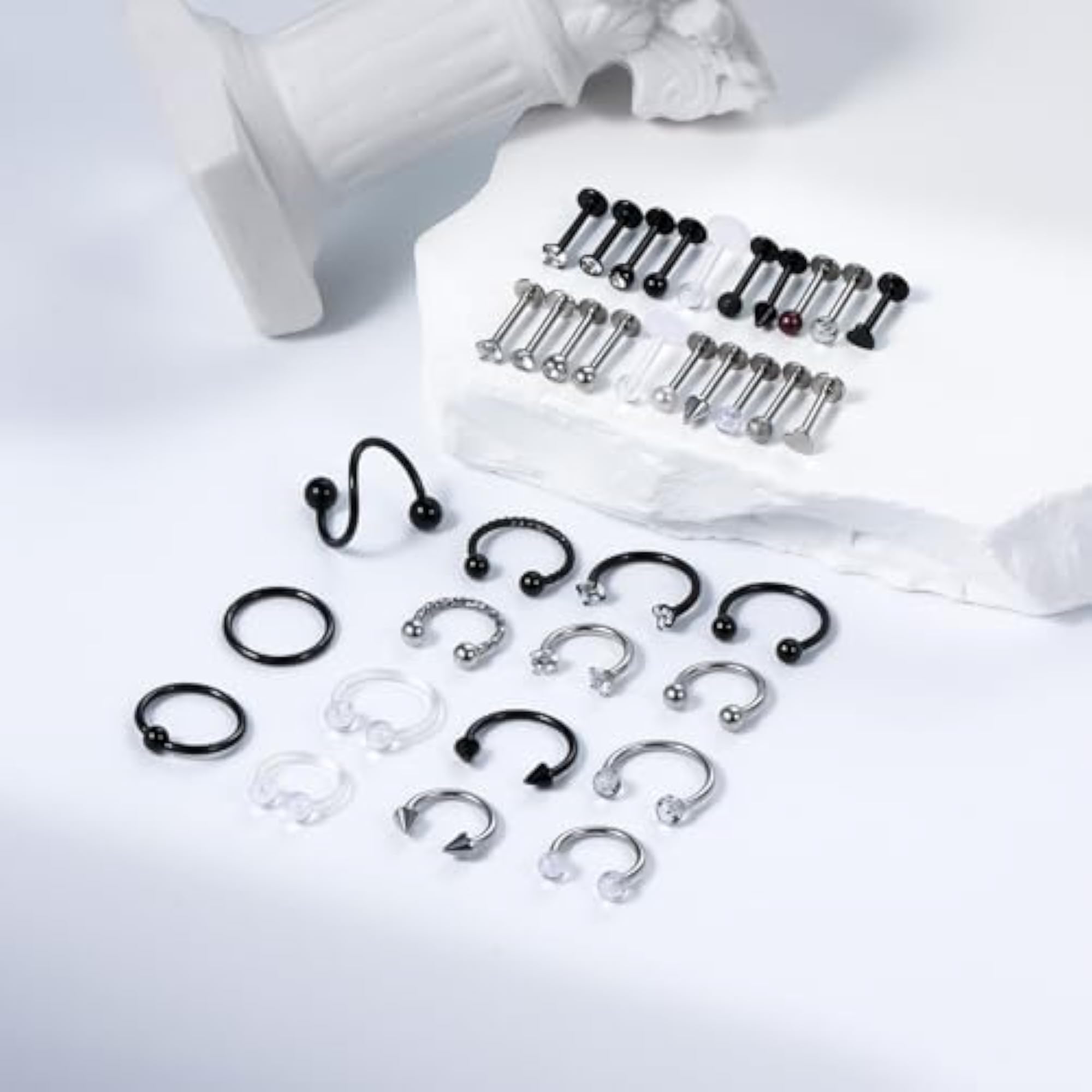 16G Stainless Steel Horseshoe Lip Rings, Snake Bite Piercing