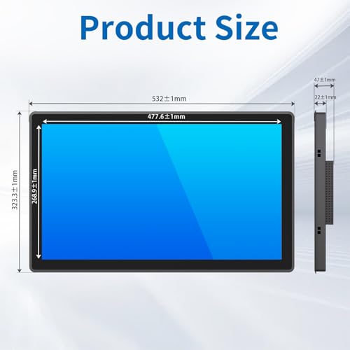 Image of 21.5 Inch Industrial Touch Screen Monitor, 10 Points Touch, Ratio 16:9 Capacitive PCAP Display, 1920 x 1080R, Active Matrix TFT LCD, LED Backlight, VGA, DVI, HD-MI Ports