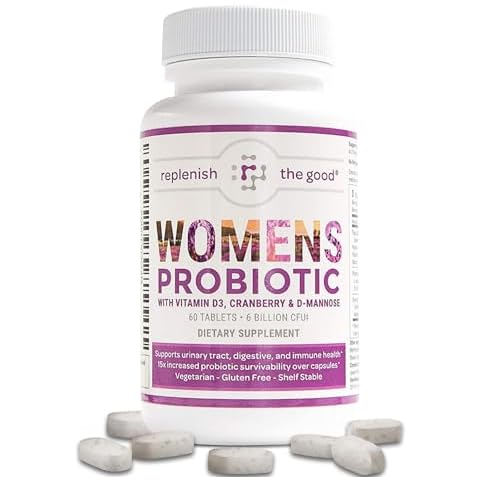 Replenish the Good Probiotics for Women Digestive Health, 60 Tablets - Gut Health Probiotics with D3, Prebiotics & Cranberry - Vegan, UTI & Yeast Defense - 15x More Effective Than Regular Capsules Cover