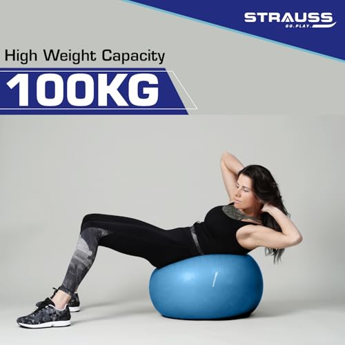 STRAUSS Anti-Burst Rubber Gym Ball with Free Foot Pump | Round Shape Swiss Ball for Exercise, Workout, Yoga, Pregnancy, Birthing, Balance & Stability, 75 cm, (Blue) (Image - 4)