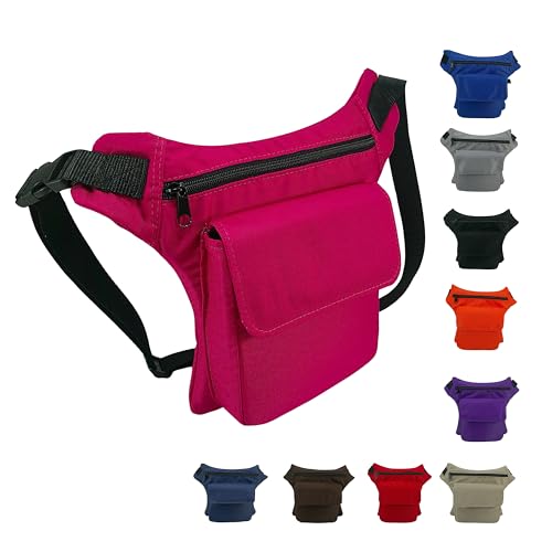 Riñonera Rosa Mujer Ligera, Bolso de Cintura con Compartimento Central y 2 Bolsillos, Bandolera Cruzada Estilo Boho para Festival y Viaje