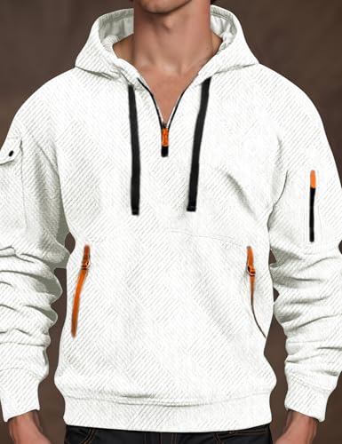Kissonic Men's Quilted Hoodies Casual Long Sleeve Quarter Zip Tactical Pullover Sweatshirt with Pockets3