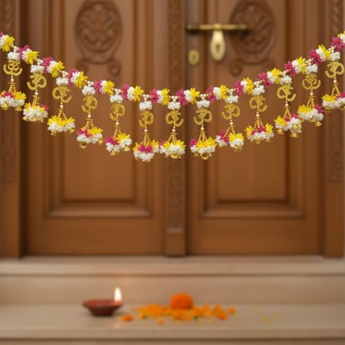 Image of iHandikart Beads Toran for Door Hanging | 40 Inch, toran for Main Door and Entrance, Perfect for Diwali & Home Decoration, Decorative Artificial Floral & OM Hanging Toran for Pooja & Festive Decor