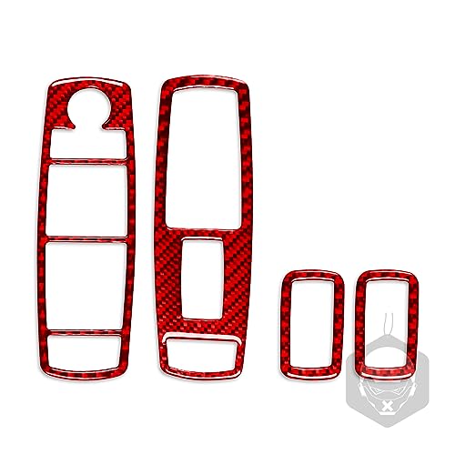 4PCS Carbon Fiber Door Power Window Lifter Switch Button Panel Cover Trim Decorative Sticker Car Interior Accessories Compatible with Dodge Ram 1500/2500/3500 2013 2014 2015 2016 2017 2018 Red