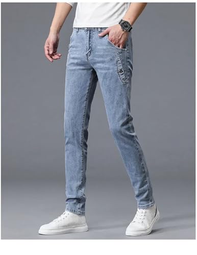 Men's Skinny Jeans Blue Gray Cotton Elasticity Straight Pencil Foot Slim Fit Denim Long Pants2
