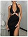 WDIRARA Women's Cut Out High Slit Halter V Neck Sexy Dress Ring Linked Tie Backless Bodycon Long Dresses Black Small