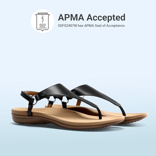 DREAM PAIRS DREAM PAIRS Women's Flat Sandals Arch Support Orthopedic Comfortable Soft Cushion Summer T-Strap Walking Thong Sandals,Size 10,Black,SDFS2407W