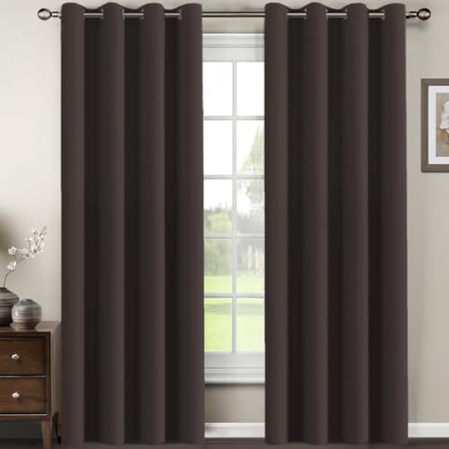 Image of H.VERSAILTEX Brown Blackout Curtains for Living Room 120 Inches Length, Blackout Curtains for Bedroom Curtains & Drapes Thermal Insulated Drapes - Chocolate Brown, 1 Panel, 52 inch W x 120 inch L