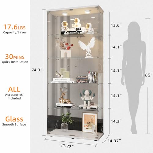 Image of LFT HUIMEI2Y 5-Tier Glass Display Cabinet with LED, Display Case White