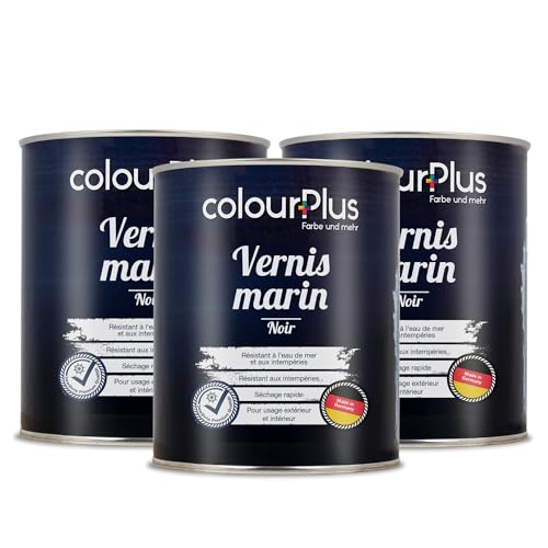 ColourPlus Vernis Marin 3 x 750 ml - Noir - Vernis bois extérieur brillant, résistant à l'eau et intempéries | Pour bateaux, fenêtres, meubles et jardin |...